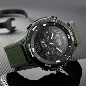 Montre sport TOMI pour hommes, double affichage numérique et bracelet vert résistant