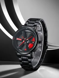 Orologio Sportivo al Quarzo da Uomo con Quadrante a Ruota Girevole Cinturino in Acciaio Inossidabile Stile Racing