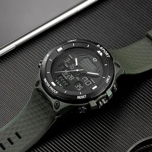 Montre de sport TOMI pour hommes avec double affichage et bracelet vert armée
