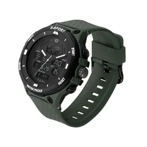 Montre sport TOMI à double affichage avec bracelet en silicone vert et boîtier étanche