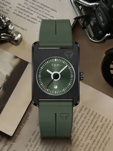 Montre calendrier carrée TOMI à la mode avec un bracelet en silicone vert foncé durable