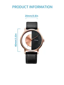 Minimalistische TOMI Skelettuhr mit schwarzem Lederarmband, 40mm Unisex-Design