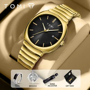 Coffret montre quartz homme dorée avec bague, broche et outil de réglage