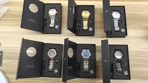 Minimalist TOMI men's waterproof business watch gift set with steel band and matching ring