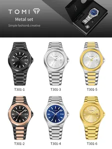 TOMI men's minimalist waterproof watch set with multiple metal bracelet color options
