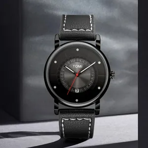 TOMI Orologio al Quarzo Semplice di Moda Stile Coreano Quadrante Rotondo Con Calendario Impermeabile Cinturino in Pelle Lega Casual Uomo Donna Orologio da Polso