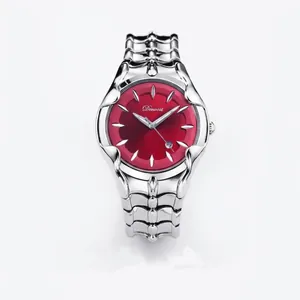 Montre pour homme Y2K argentée de haute qualité avec cadran rouge frappant et calendrier