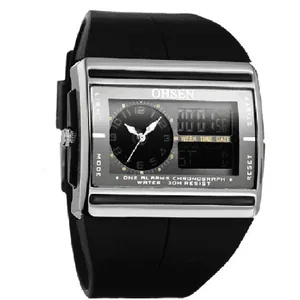 OHSEN dual display men's sports watch with black rubber strap and 30m water resistance