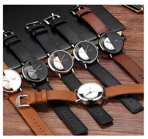 Sammlung minimalistischer TOMI-Uhren mit Skelett-Zifferblatt und Lederarmbändern.