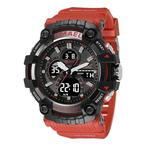 SMAEL robuste Sport-Digitaluhr mit rotem Harzarmband und analog-digitaler Anzeige