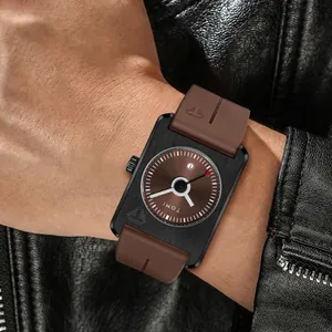 Montre carrée à la mode TOMI avec cadran calendrier marron et bracelet en silicone