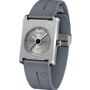 Montre carrée grise TOMI minimaliste avec bracelet en silicone et affichage de la date