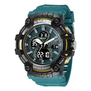 SMAEL wasserdichte digitale Sportuhr für Herren mit blaugrünem Silikonarmband und Dual-Display