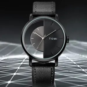 TOMI Hohl Skelett Transparent Perspektive Zifferblatt Armbanduhr Für Herren Damen Mode Minimalistisch Unisex Quarz Uhr Kunstleder Armband