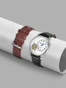 Vista dettagliata dell'orologio al quarzo da uomo TOMI face gear con cinturini in pelle