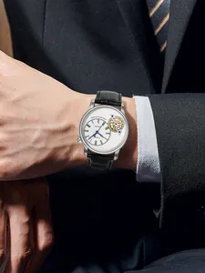 Elegante orologio da uomo al quarzo business con cinturino in pelle nera e quadrante