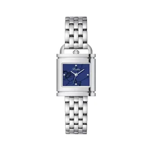 Montre Scottie vintage pour femme en forme de cadenas avec bracelet argenté et cadran bleu