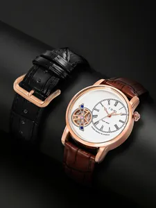 Vista dettagliata dell'orologio al quarzo da uomo TOMI Face Gear con cassa in oro rosa