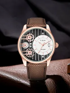 Dettaglio dell'orologio al quarzo da uomo TOMI con quadrante dal design stile ingranaggi