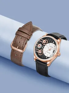 Dettaglio dell'orologio al quarzo da uomo TOMI con cassa in oro rosa e quadrante a ingranaggi
