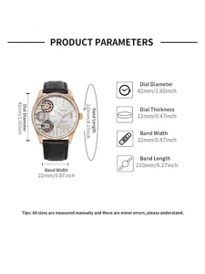 Dettagli dell'orologio da uomo TOMI con parametri di diametro e larghezza del cinturino