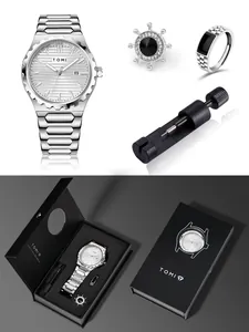 Set orologio business TOMI argento con anello e spilla coordinati in acciaio