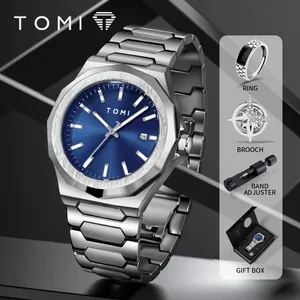 Coffret montre homme luxe en acier inoxydable avec cadran bleu soleil et accessoires
