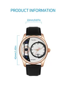 Dimensions détaillées de la montre à quartz TOMI pour homme avec boîtier 42mm