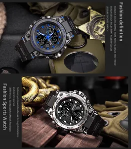 Detail shot of rugged SANDA military sports watches with durable dual display design