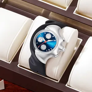 Vintage Irregular Alien Shaped Quartz Wristwatch Y2K Futuristic Chronograph Alloy Case Silicone Strap Six Hand Watch