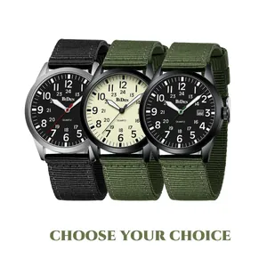 Military style men's quartz watches with durable nylon straps in black and olive green.