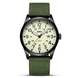 BIDEN professional men's sport quartz watch featuring cream dial and army green nylon strap