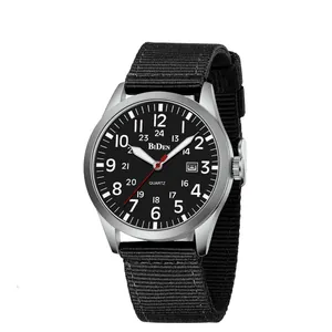 BIDEN Men's Sport Quartz Watch Waterproof Military Style Nylon Strap Calendar Date 24 Hour Display Casual Wristwatch