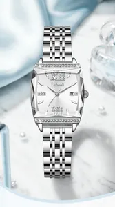 Labaoli elegant square women's watch with silver stainless steel strap and date