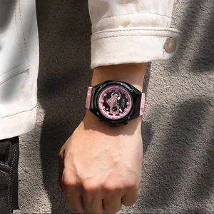 Elegante reloj cronógrafo deportivo MEGIR 8118 para hombre con correa de silicona rosa