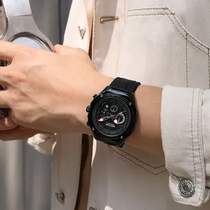 Reloj cronógrafo deportivo Megir 8118 para hombre con correa de silicona negra y esfera