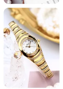 Close-up detail of the sparkling rhinestone settings on Gedi gold bracelet watch