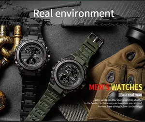 Sanda military sports digital watches for men in black and olive green tactical styles.