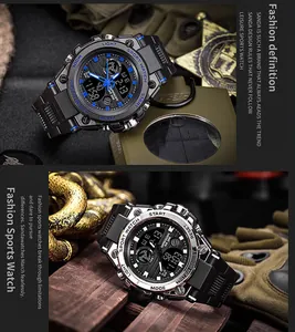 Sanda military digital sports watch with large dual-display dial and waterproof features.