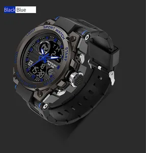 SANDA military sports watch with dual digital analog display in black and blue