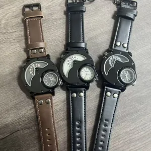 Montres à quartz Oulm 9591 pour hommes avec double fuseau horaire et bracelets en cuir