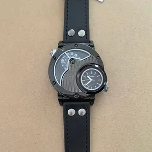 Vue détaillée de la montre à quartz Oulm pour homme avec double fuseau horaire et rivets