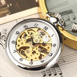 Orologio da Taschino Meccanico Scheletro Vintage Retrò Steampunk Lega Numeri Romani Carica a Mano Ciondolo Orologio da Uomo