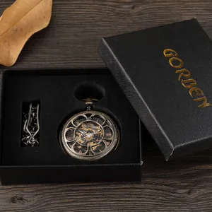 Vintage mechanical pocket watch with hollow petal design and premium GORBEN gift box