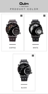 Montre à quartz Oulm pour hommes à double fuseau horaire en café, blanc et noir.