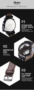 Détails de la montre Oulm 9591 pour homme avec double fuseau horaire et bracelet