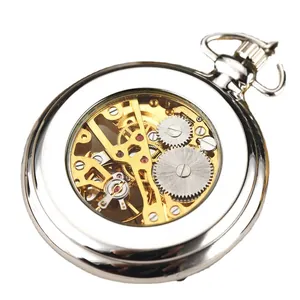 Orologio da taschino meccanico scheletrato vintage con cassa in argento lucido