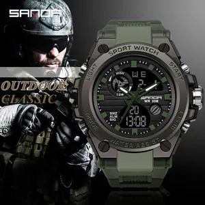 Tactical military waterproof digital watch with large dial and army green resin strap