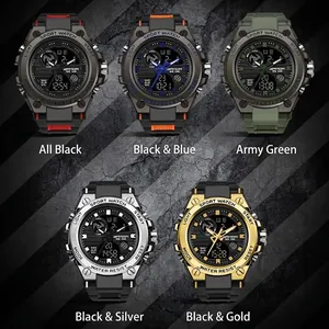 SANDA military style large dial sports watch with waterproof digital display for active men