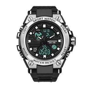 Sanda military-style large dial sports watch with multi-functional digital display and rubber strap